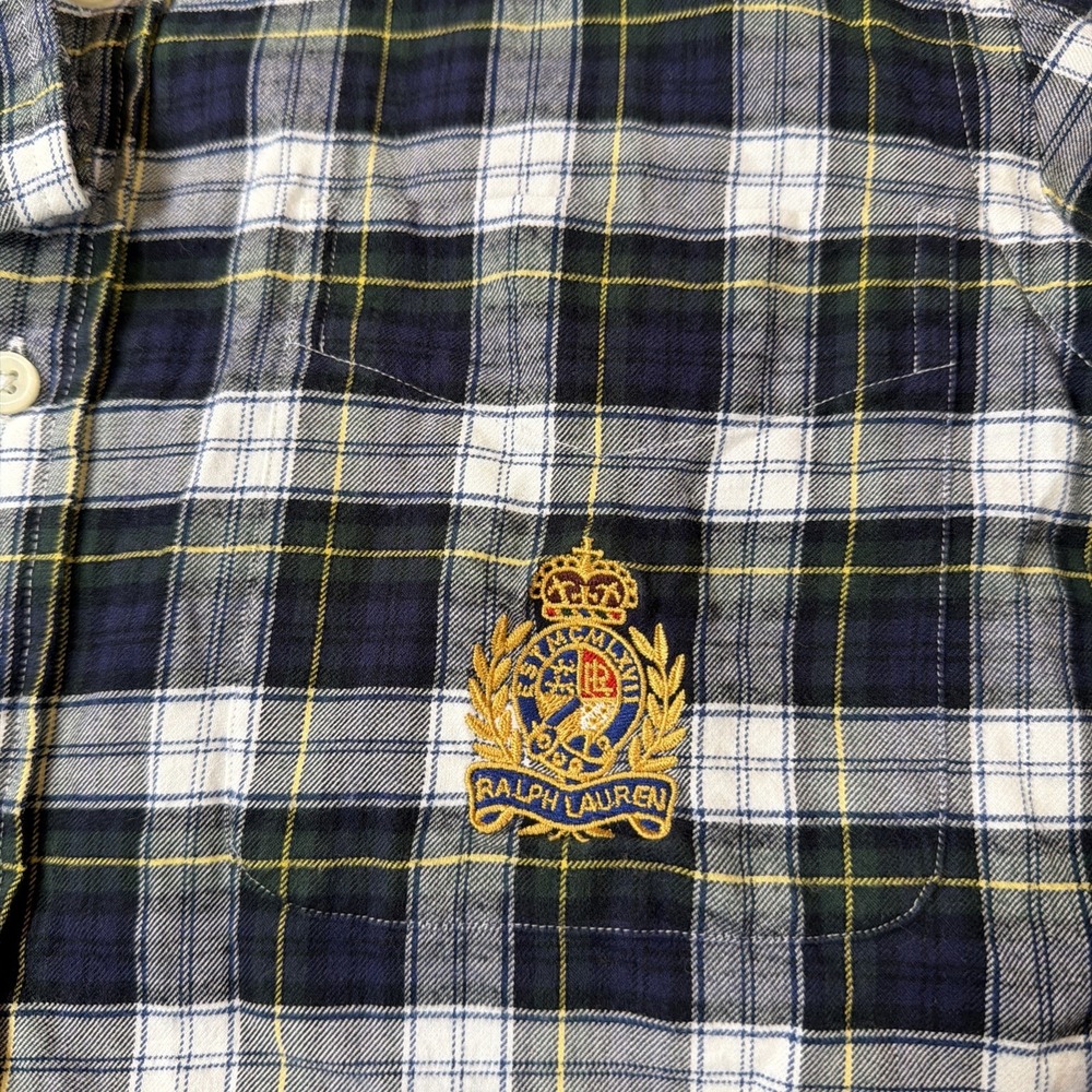 Ralph Lauren Crest Logo Plaid Button Down Shirt Mens Small Blue Green Preppy - Picture 2 of 8